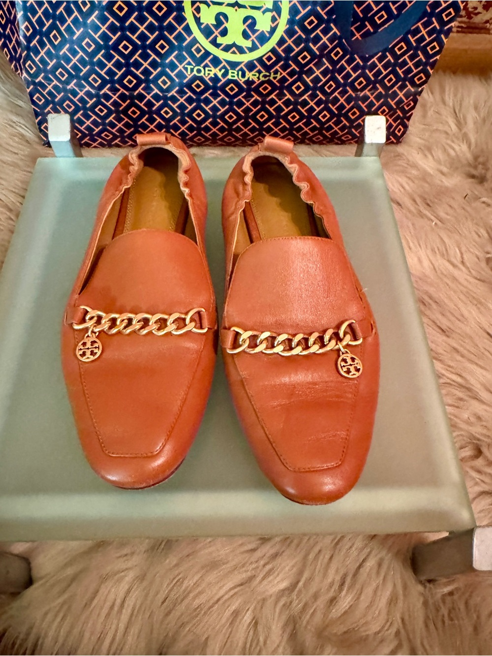 Tory Burch Women's Tan Leather Chain-Accent Loafers